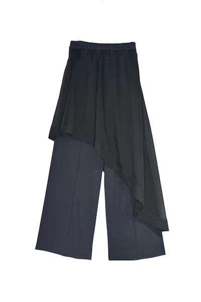 ASYMMETRIC ORGANZA SKIRT PANTS SET [BLACK]