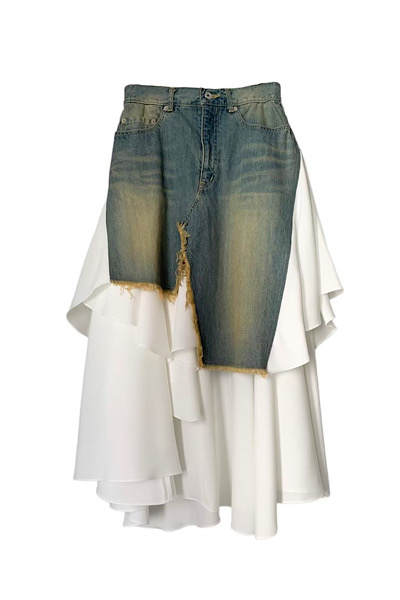 DENIM TIERED RUFFLE SKIRT[WHITE LIGHT INDIGO]