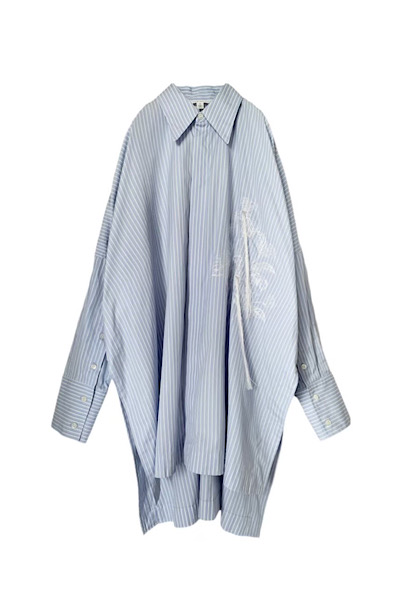 BOTANICAL EMBROIDERY SHIRT [BLUE STRIPE]