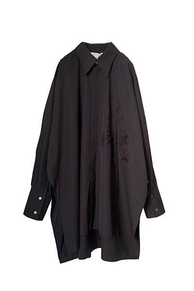 BOTANICAL EMBROIDERY OVERSIZE SHIRT[BLACK]
