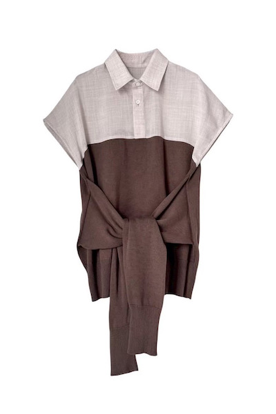TIED KNIT PANEL SHIRT [IVORY��KHAKI GREEN]