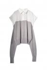 TIED KNIT PANEL SHIRT [WHITE��GREY]
