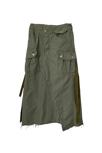 ASYMMETRIC CARGO SKIRT [KHAKI GREEN]