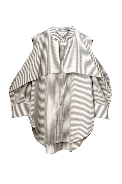 CUT OUT SHOULDER  STRIPE SHIRT [IVORY-MULTI]