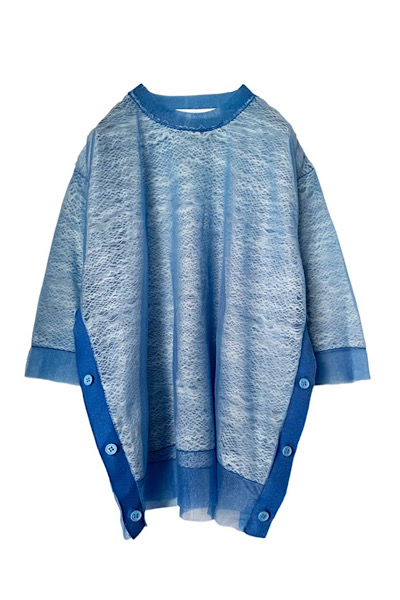 DOUBLE LAYER SHEER KNIT TOP [BLUE]