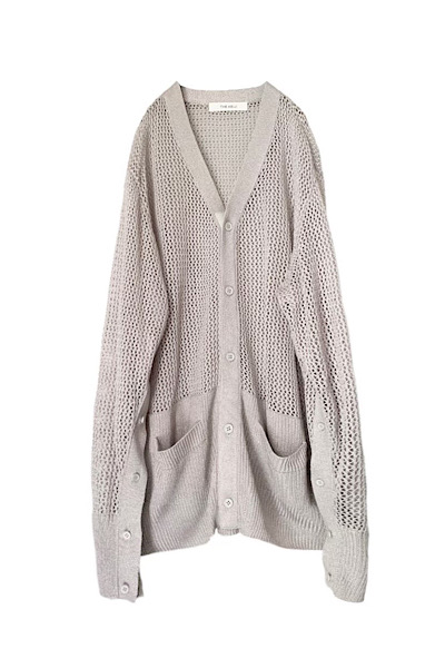 V-NECK KNIT MESH CARDIGAN [GREY]