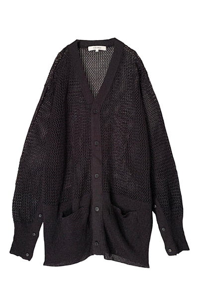 V-NECK KNIT MESH CARDIGAN [BLACK]