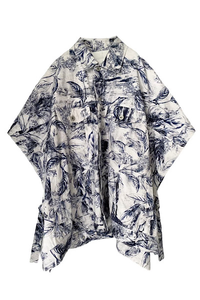 BOTANICAL PRINT CAPE JACKET [WHITE]
