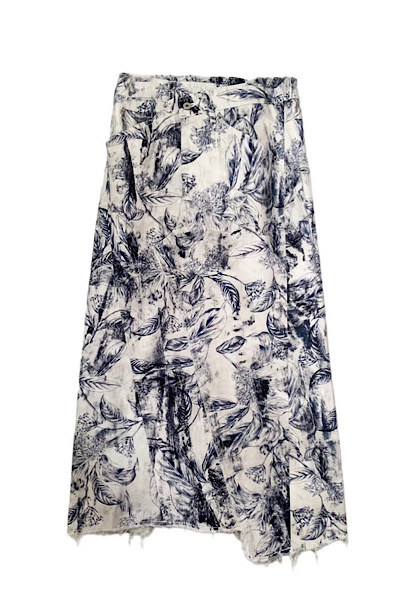 BOTANICAL PRINT DENIM SKIRT [WHITE]