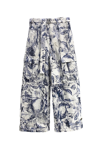 BOTANICAL PRINT  CARGO PANTS [WHITE]