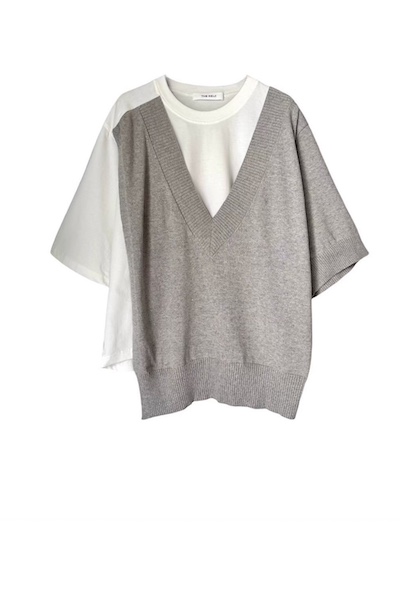 HYBRID V-NECK KNIT T-SHIRT [WHITEL.GREY]