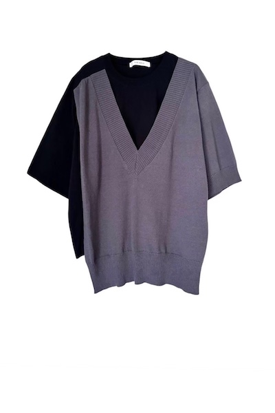 HYBRID V-NECK KNIT T-SHIRT [BLACKD.GREY]