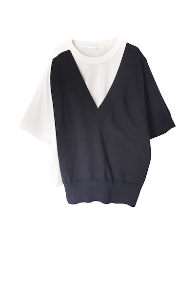 HYBRID V-NECK KNIT T-SHIRT [WHITEBLACK]