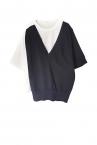 HYBRID V-NECK KNIT T-SHIRT [WHITEBLACK]