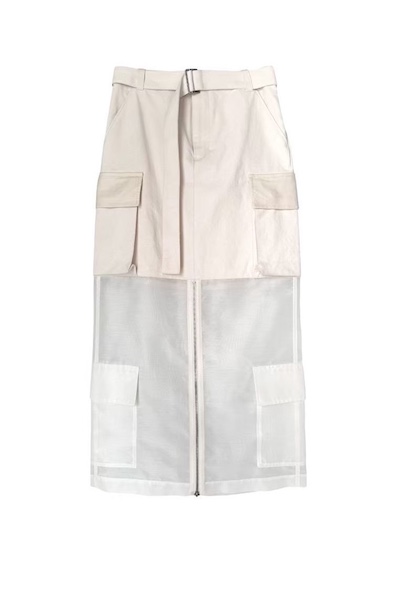 ORGANZA PANEL CARGO SKIRT [WHITEIVORY]