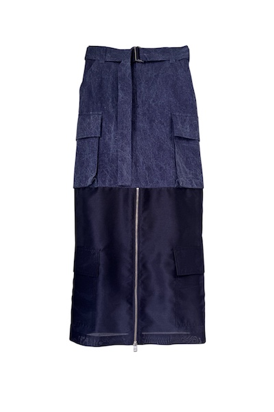 ORGANZA PANEL CARGO SKIRT [INDIGONAVY]