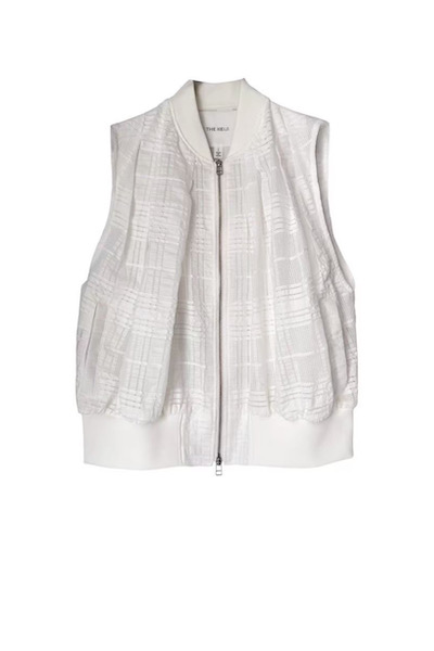 SHEER CHECK JACQUARD ZIP UP VEST [WHITE]