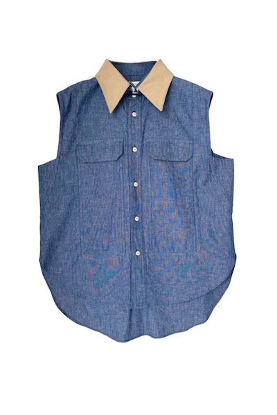 DETACHABLE COLLAR SLEEVELESS SHIRT [INDIGOBEIGE]