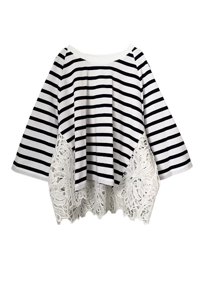 LACE BACK PANEL T-SHIRT[STRIPEWHITE]