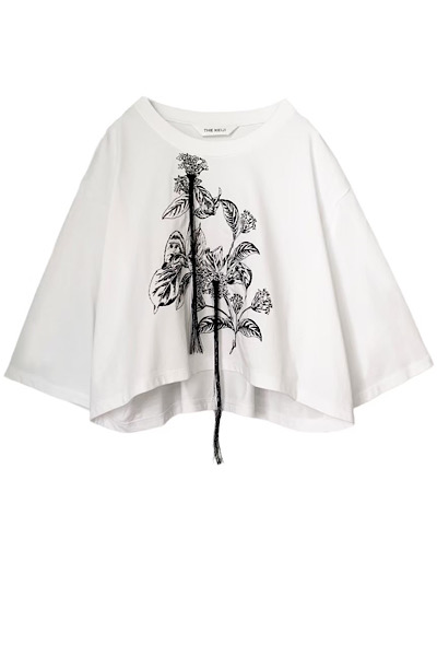 BOTANICAL EMBROIDERY CROPPED T-SHIRT[WHITEBLACK]