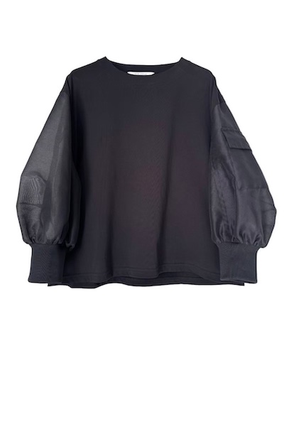 MA-1 ORGANZA SLEEVE JERSEY TOP [BLACK]