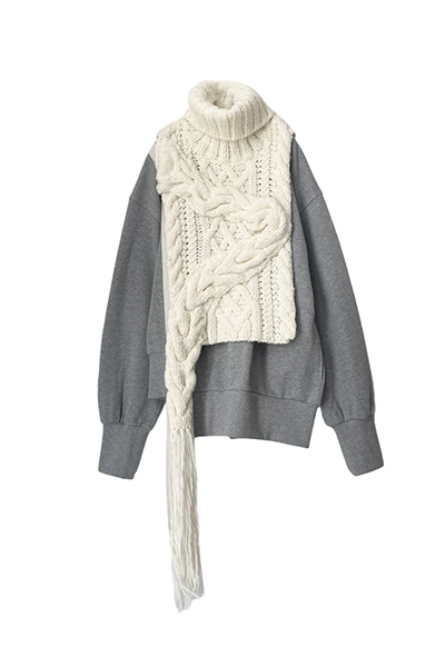 DETACHABLE CABLE KNIT SWEATSHIRT [GREY×OFFWHITE]