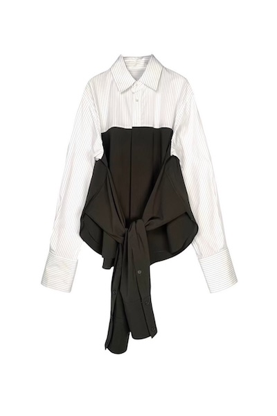 HYBRID TIED PANEL PINSTRIPE SHIRT [WHITE]