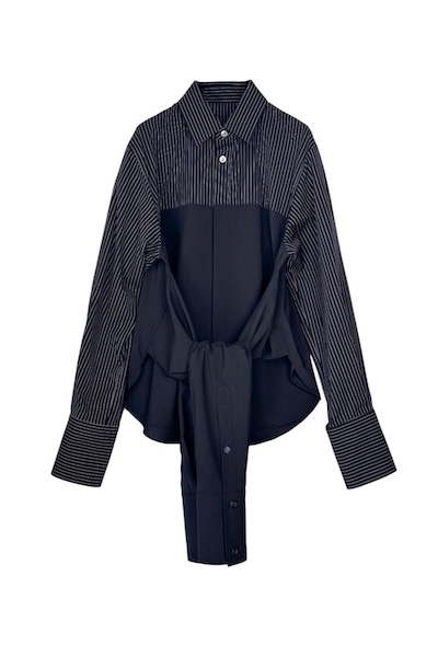 HYBRID TIED PANEL PINSTRIPE SHIRT [BLACK]