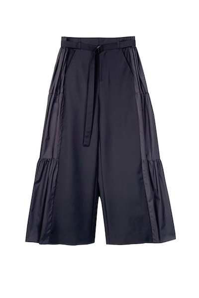 SIDE TIERED WIDE LEG PANTS [BLACK]