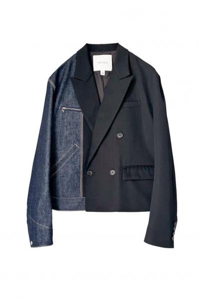 HYBRID DENIM BIKER DETAIL BLAZER [BLACK ��INDIGO]