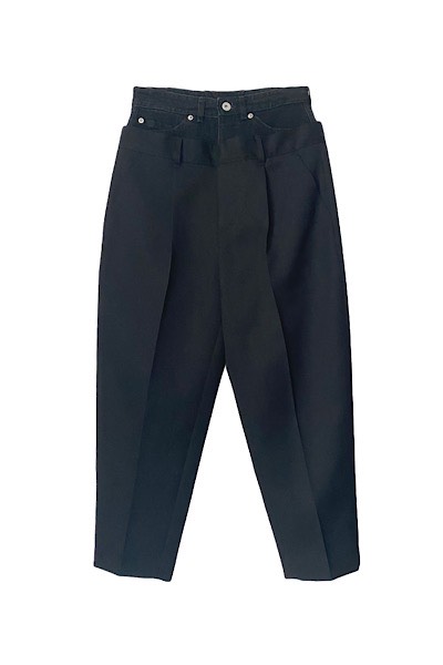 DENIM WAIST CROP SUITING PANTS [BLACK]