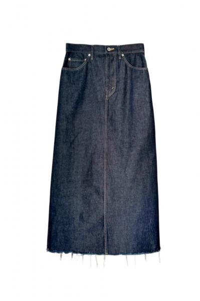 BACK PEPLUM DENIM SKIRT [INDIGO]