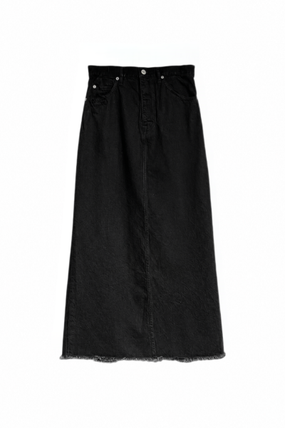 BACK PEPLUM DENIM SKIRT [BLACK]