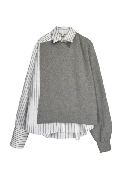 HYBRID SWEAT STRIPE SHIRT [WHITE SHIRT��GREY]