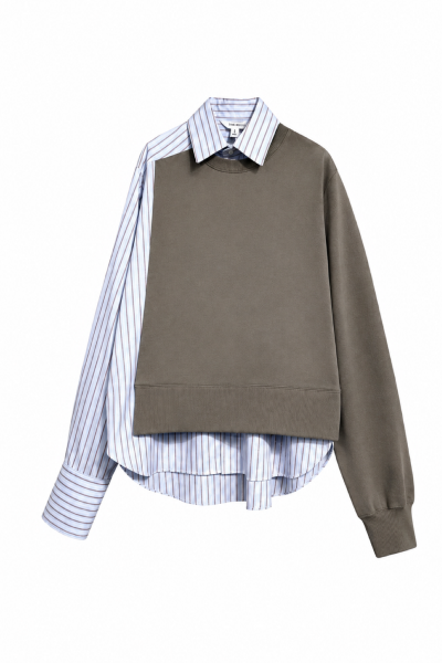 HYBRID SWEAT STRIPE SHIRT [BLUE SHIRT��TAUPE]