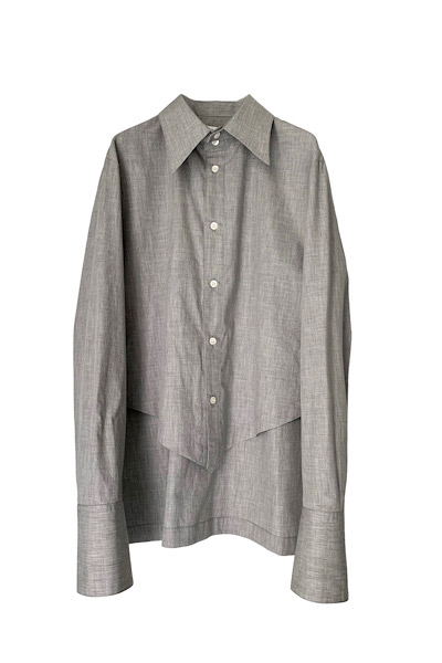 DETACHABLE COLLAR V-HEM SHIRT [GREY]