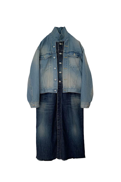 TWO TONE DENIM COAT DRESS[LIGHT DARK INDIGO]