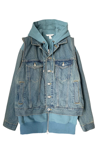 DENIM SLEEVE HOODIE VEST SET[BLUEINDIGO]
