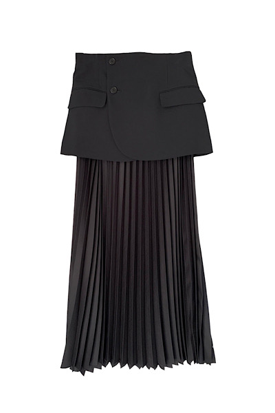 DETACHABLE BLAZER PANEL PLEATED SKIRT[BLACK]