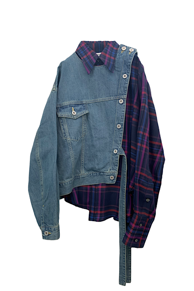 DETACHABLE DENIM CHECK SHIRT [INDIGO MULTI]