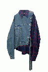 DETACHABLE DENIM CHECK SHIRT [INDIGO MULTI]