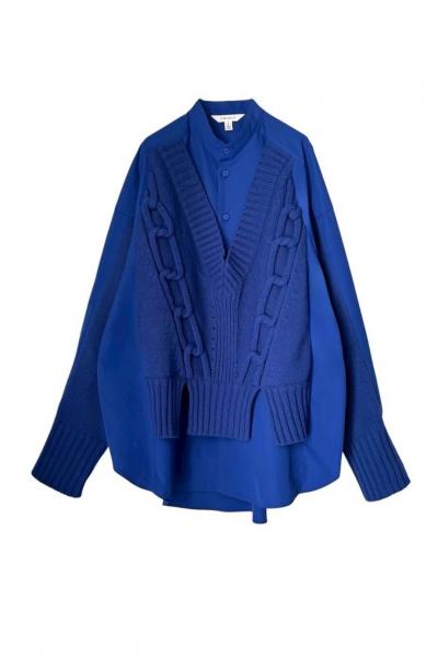 KNITTED CHAIN HYBRID SHIRT [BLUE SHIRT & BLUE]