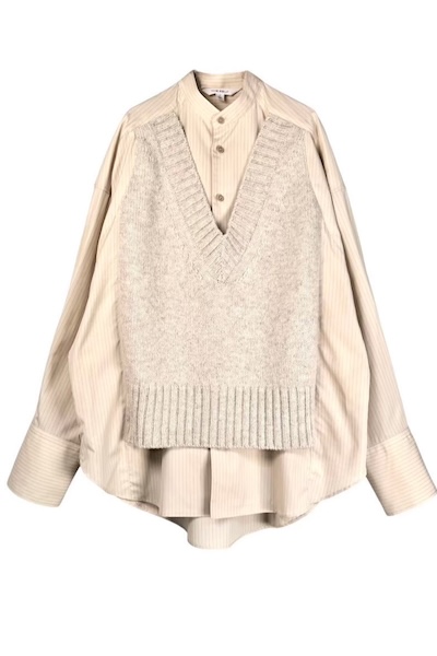 HYBRID V-NECK KNIT SHIRT [BEIGE STRIPEBEIGE]