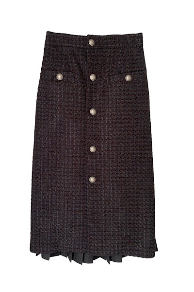 PLEAT PANEL TWEED SKIRT [BLACK]