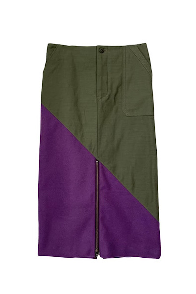COLOURBLOCK ZIP SKIRT [PURPLEKHAKI GREEN]