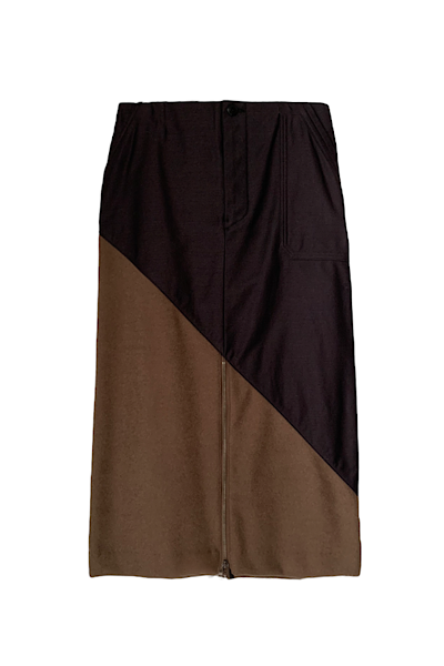 COLOURBLOCK ZIP SKIRT [BROWNBLACK]