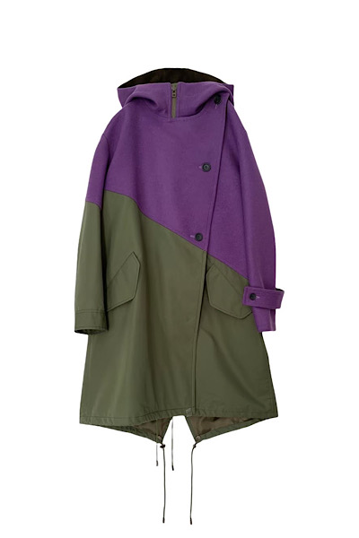 HYBRID MILITARY COLOURBLOCK COAT [PURPLEKHAKI]