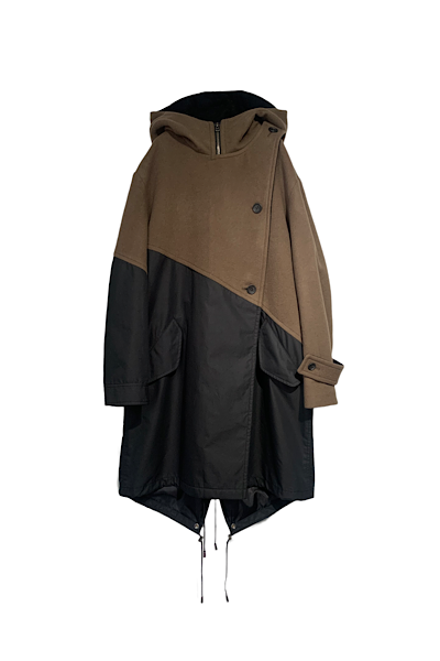 HYBRID MILITARY COLOURBLOCK COAT [BROWNBLACK]