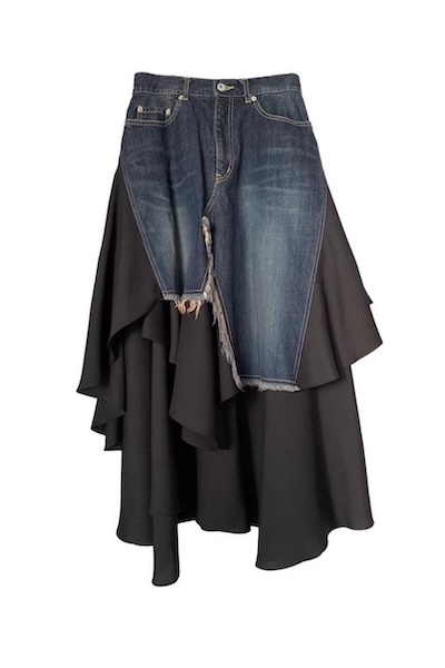 HYBRID DENIM TIERED RUFFLE SKIRT SET[BLACKINDIGO]