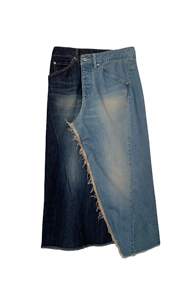 TWO TONE DENIM SKIRT [LIGHTDARK INDIGO]